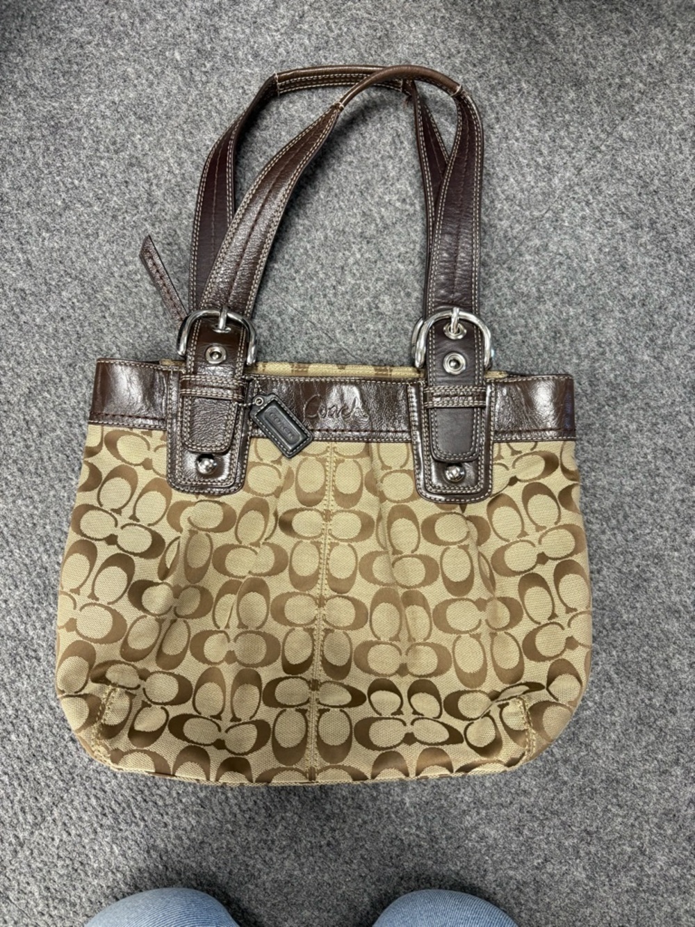 Coach Beige and Brown Signature Canvas Tote F15047